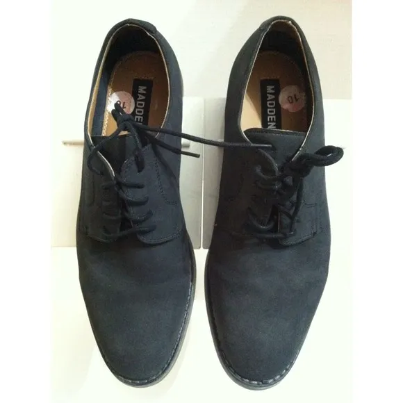STEVE MADDEN MENS BLACK LEATHER OXFORD DRESS SHOES SIZE: 10