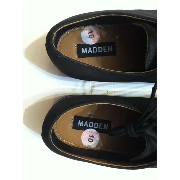 STEVE MADDEN MENS BLACK LEATHER OXFORD DRESS SHOES SIZE: 10