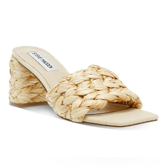 Steve MaddenWomen's Laveda Raffia Block-HeelSandals Size 9.5M Color Natural