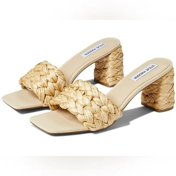 Steve MaddenWomen's Laveda Raffia Block-HeelSandals Size 9.5M Color Natural