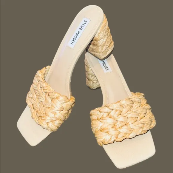 Steve MaddenWomen's Laveda Raffia Block-HeelSandals Size 9.5M Color Natural