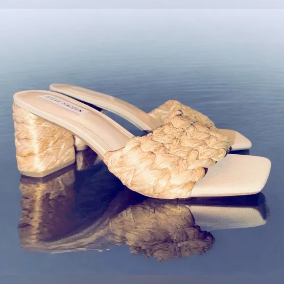 Steve MaddenWomen's Laveda Raffia Block-HeelSandals Size 9.5M Color Natural