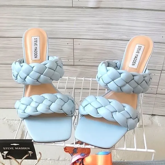 STEVE MADDEN KENLEY BRAIDED BLUE SHOES HEELS SANDALS