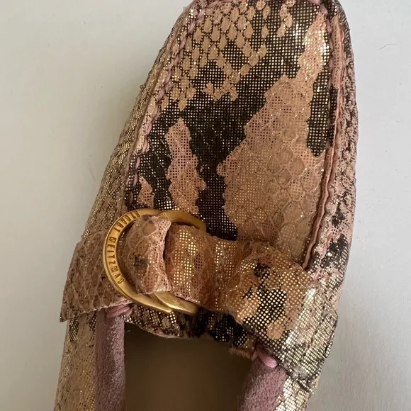 Stewart Weitzman Elegant Gold Snake Print Women's Loafers size 10