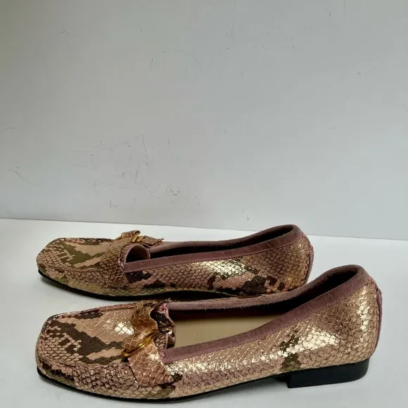 Stewart Weitzman Elegant Gold Snake Print Women's Loafers size 10