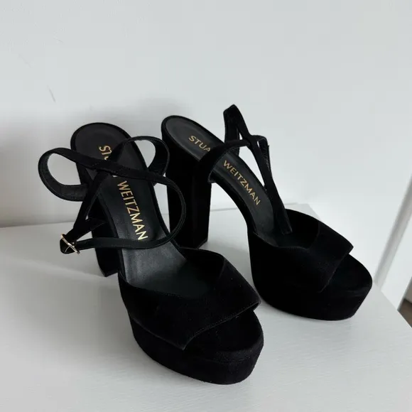 Stuart Weitzman 10 Ryder Black Suede Platform Sandals
