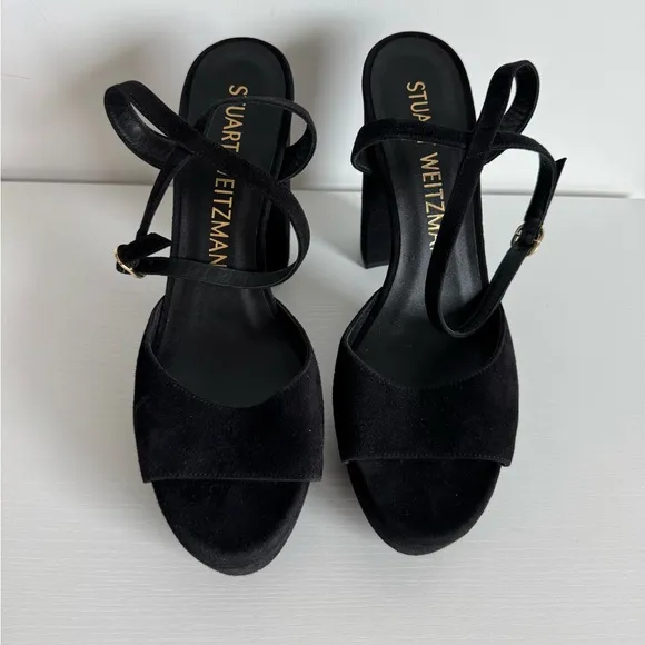 Stuart Weitzman 10 Ryder Black Suede Platform Sandals