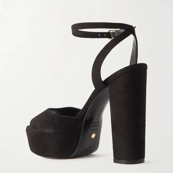 Stuart Weitzman 10 Ryder Black Suede Platform Sandals