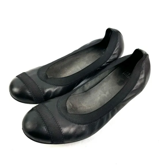 Stuart Weitzman Ballet Flats 9 Black Leather Slip On Shoes Womens Made In Spain
