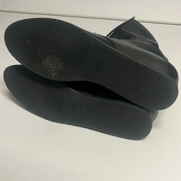 Stuart Weitzman Black Leather ankle Flat Lace Up Boots