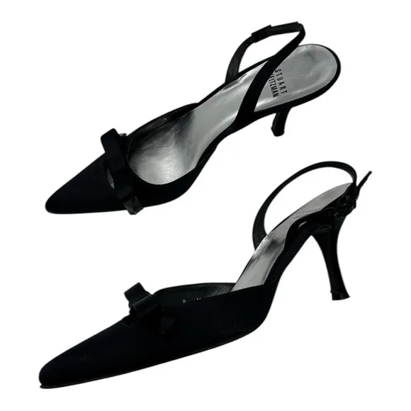 STUART WEITZMAN BLACK SATIN EVENING DRESS BOW SLINGBACK shoes size 8 N