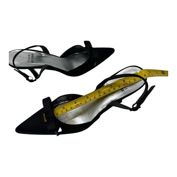 STUART WEITZMAN BLACK SATIN EVENING DRESS BOW SLINGBACK shoes size 8 N