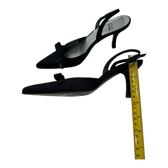 STUART WEITZMAN BLACK SATIN EVENING DRESS BOW SLINGBACK shoes size 8 N