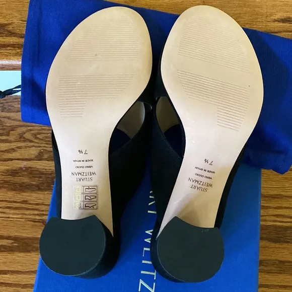 Stuart Weitzman black suede block heel sandals. 7.5 NWT box, bag