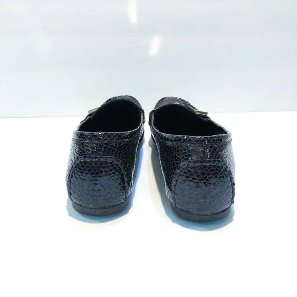 Stuart Weitzman Brown Croc Patent Leather Buckle Mocassin Loafer Flats