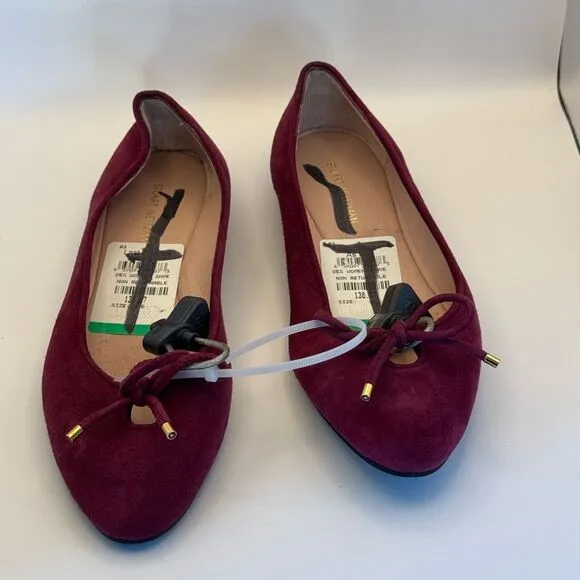 STUART WEITZMAN Gabby Bow Detailed Suede Flats In Berry Sz 6 New without tags