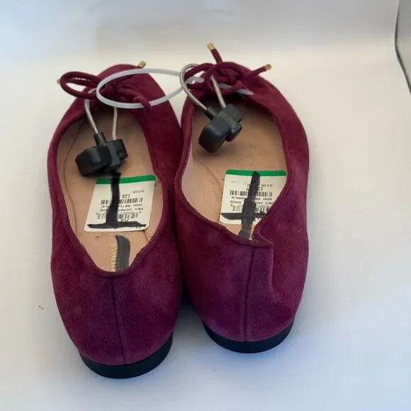 STUART WEITZMAN Gabby Bow Detailed Suede Flats In Berry Sz 6 New without tags