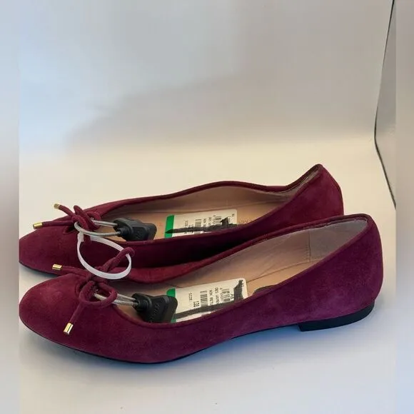 STUART WEITZMAN Gabby Bow Detailed Suede Flats In Berry Sz 6 New without tags