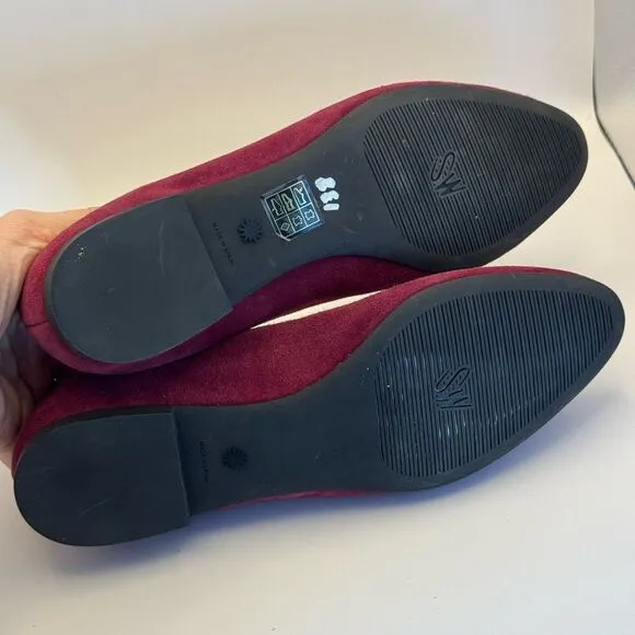 STUART WEITZMAN Gabby Bow Detailed Suede Flats In Berry Sz 6 New without tags