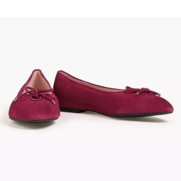 STUART WEITZMAN Gabby Bow Detailed Suede Flats In Berry Sz 6 New without tags