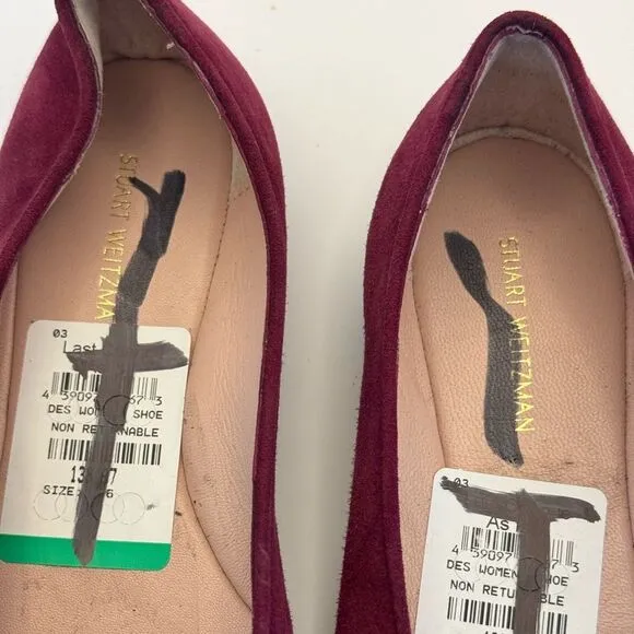 STUART WEITZMAN Gabby Bow Detailed Suede Flats In Berry Sz 6 New without tags