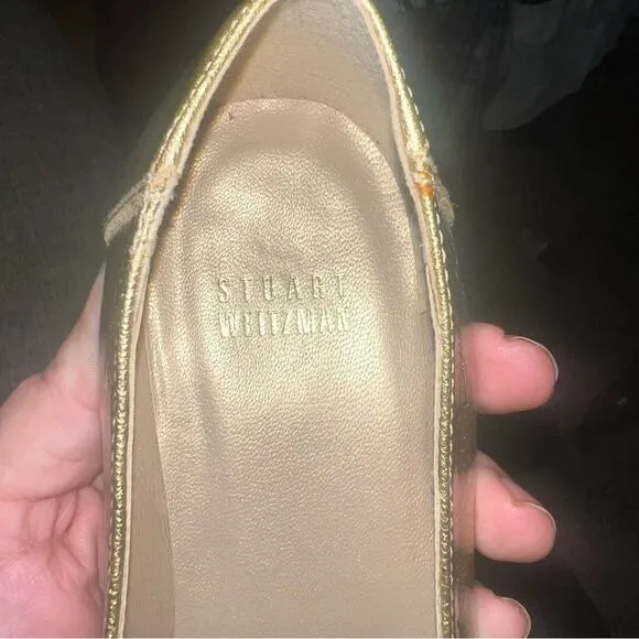 STUART WEITZMAN gold mini wedge open toed shoes 5.5