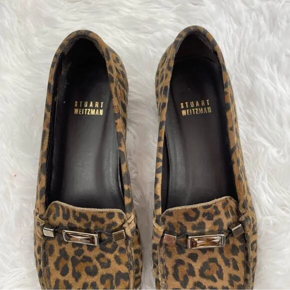 Stuart Weitzman Jeweled Leopard Print Suede Loafers
