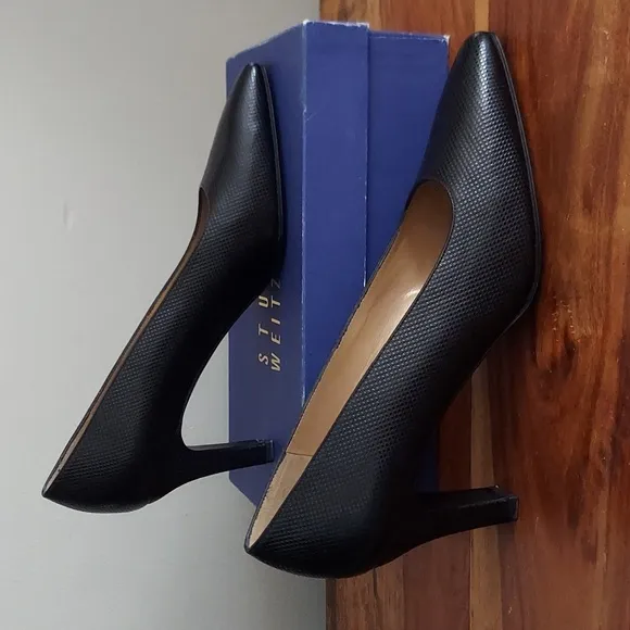 Stuart Weitzman Ossarah Chex Calf Heels Black Size 10.5 AA Can Fit 10 A