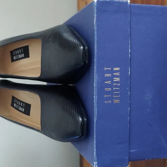 Stuart Weitzman Ossarah Chex Calf Heels Black Size 10.5 AA Can Fit 10 A