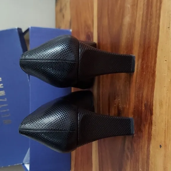 Stuart Weitzman Ossarah Chex Calf Heels Black Size 10.5 AA Can Fit 10 A