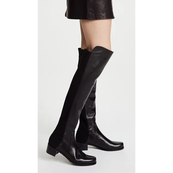 Stuart Weitzman Reserve 5050 Boots Over The Knee Black Stretch Leather Size 6.5