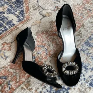 STUART WEITZMAN- Velvet Embellished Black Heels Size 8