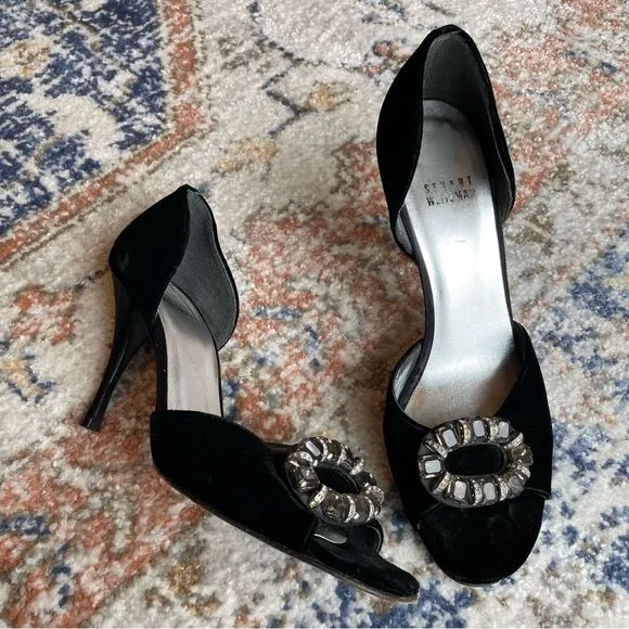 STUART WEITZMAN- Velvet Embellished Black Heels Size 8