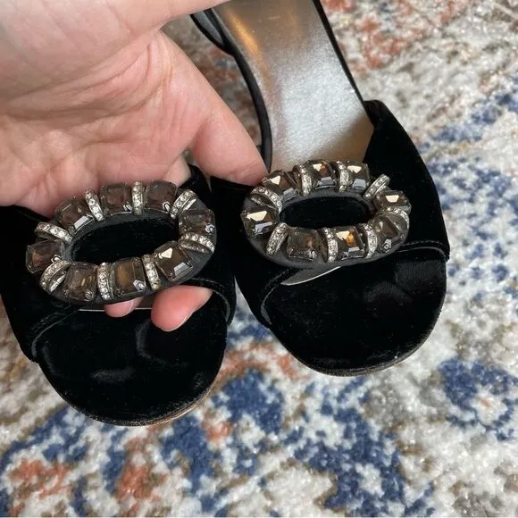 STUART WEITZMAN- Velvet Embellished Black Heels Size 8