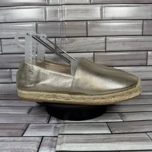 Stuart Weitzman Women's Gold Leather Mykonos Espadrille Flats Shoe Size 6-NEW