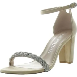 Stuart Weitzman Womens Hishine Beige Suede Rhinestone Heels Shoes New