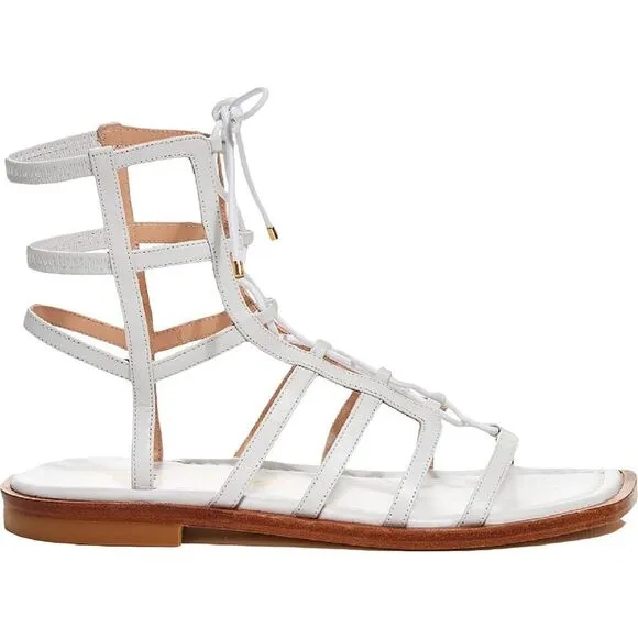 Stuart Weitzman Womens Kora White Leather Lace-Up Gladiator Sandals Shoes New