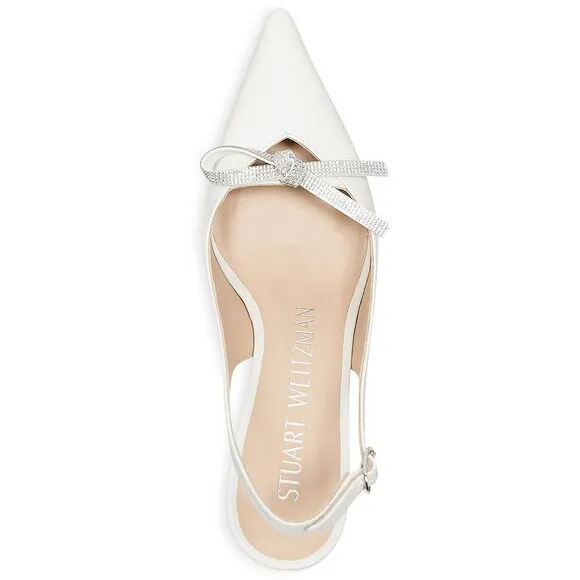 Stuart Weitzman Womens SW Bow 75 Slingback White Slingback Heels Shoes New