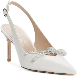 Stuart Weitzman Womens SW Bow 75 Slingback White Slingback Heels Shoes New