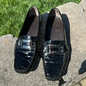 STUART WEITZMAN~Women's~Embossed~ Black~Caiman~Crocodile Leather~Loafer~Sz. 9~BR