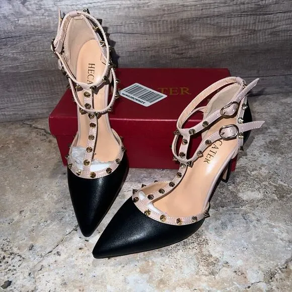 Studded Ankle Strap High Heels Stilettos Pumps Sz 8.5 Dress Shoes Formal Wedding