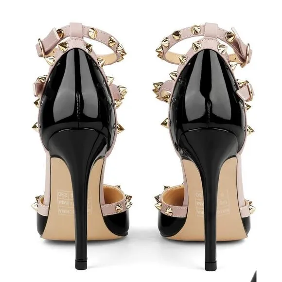 Studded Ankle Strap High Heels Stilettos Pumps Sz 8.5 Dress Shoes Formal Wedding