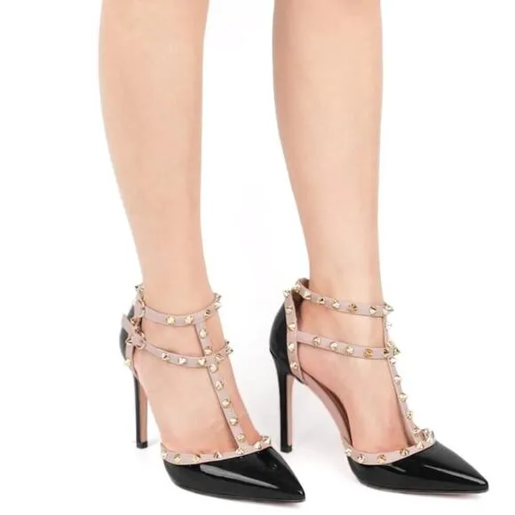 Studded Ankle Strap High Heels Stilettos Pumps Sz 8.5 Dress Shoes Formal Wedding