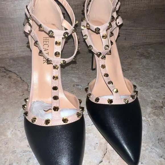 Studded Ankle Strap High Heels Stilettos Pumps Sz 8.5 Dress Shoes Formal Wedding