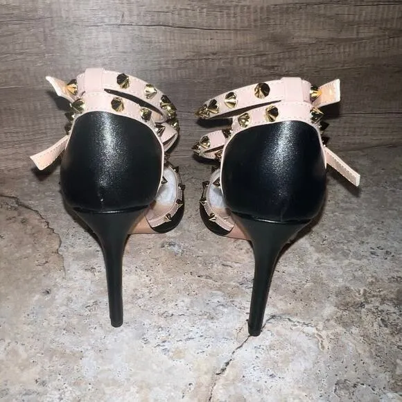 Studded Ankle Strap High Heels Stilettos Pumps Sz 8.5 Dress Shoes Formal Wedding