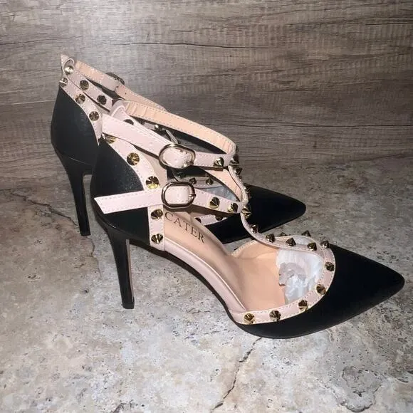 Studded Ankle Strap High Heels Stilettos Pumps Sz 8.5 Dress Shoes Formal Wedding