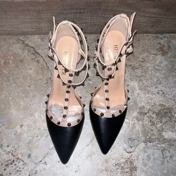 Studded Ankle Strap High Heels Stilettos Pumps Sz 8.5 Dress Shoes Formal Wedding