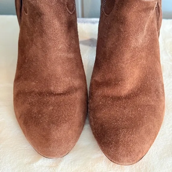 Suede Boots Keaton Cuff Ankle Brown Fringe Heeled Booties 7M Western Boho Chic
