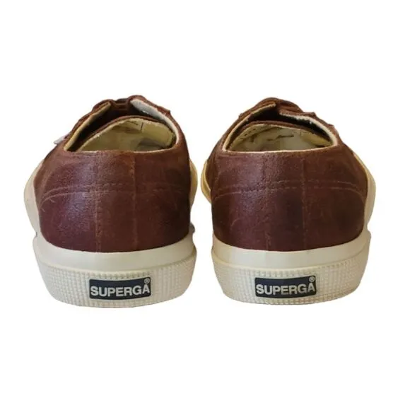 Superga Brown Leather Lace-Up Sneakers Size 10