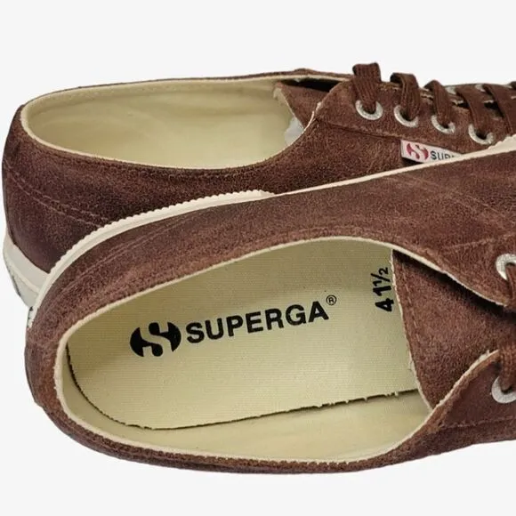 Superga Brown Leather Lace-Up Sneakers Size 10
